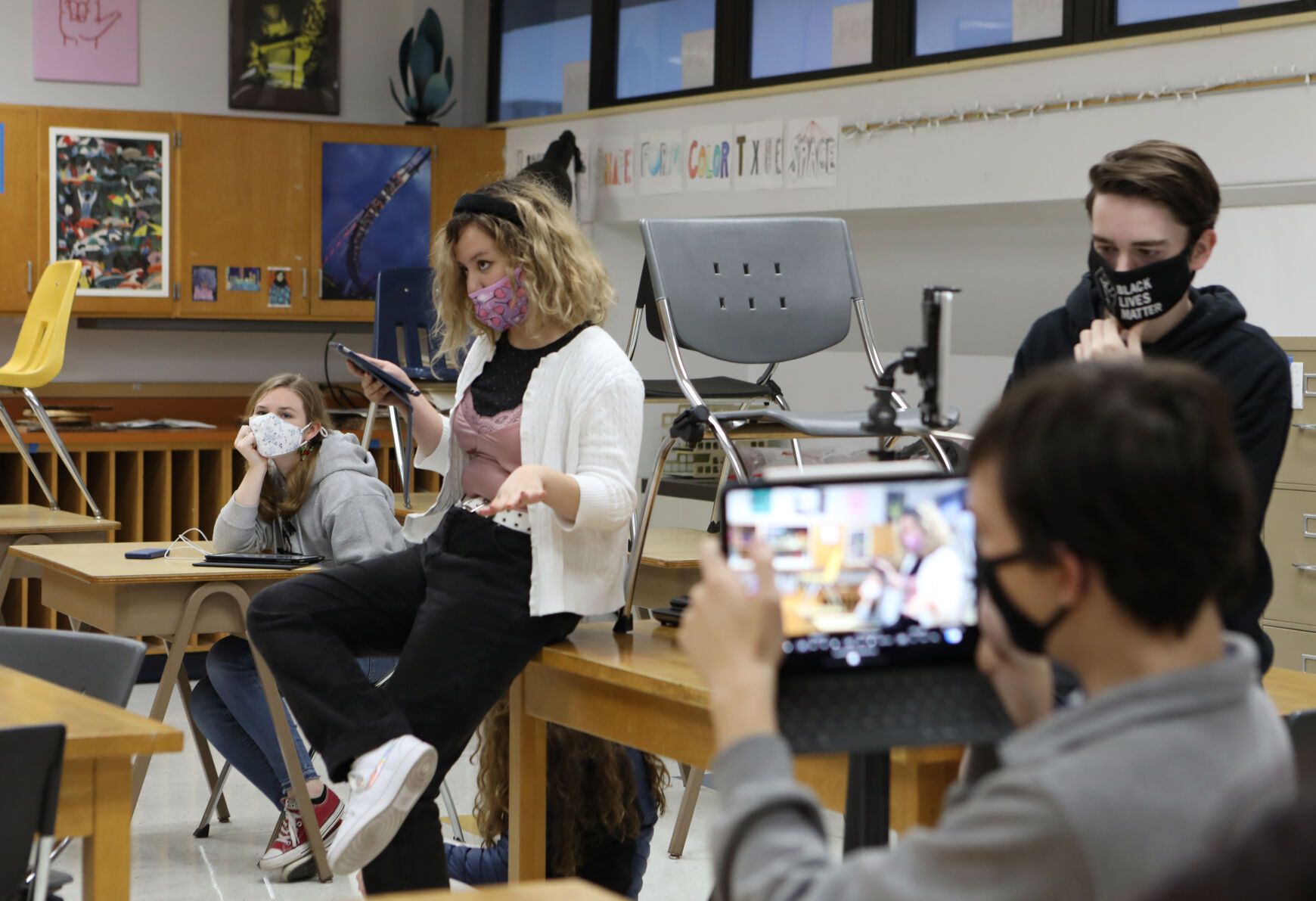 Ellie Bley, Sarah Enkvetchakul, Ty Bequette and Adam Snider rehearse